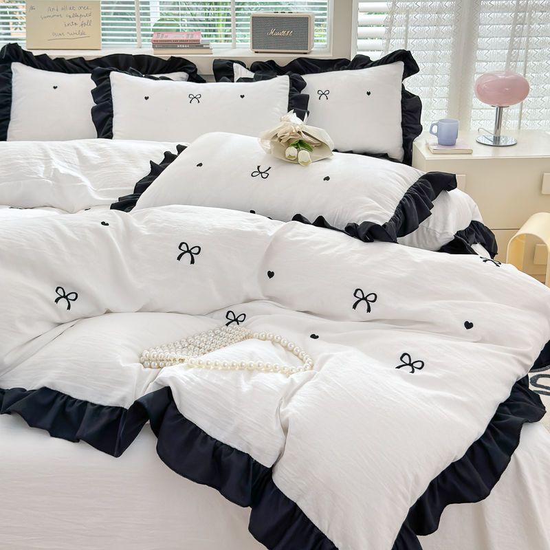 Bed Sheet Microfiber - Washed Cotton Embroidered Quilt Cover Set
