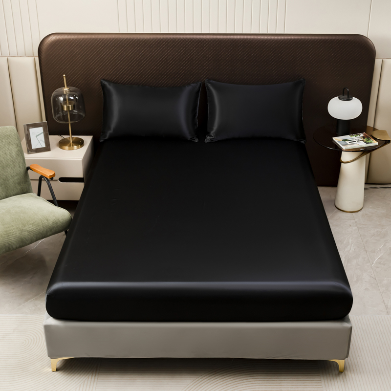 3Pcs Black Satin Fitted Sheet  - Silk Sheet Set recension och pris