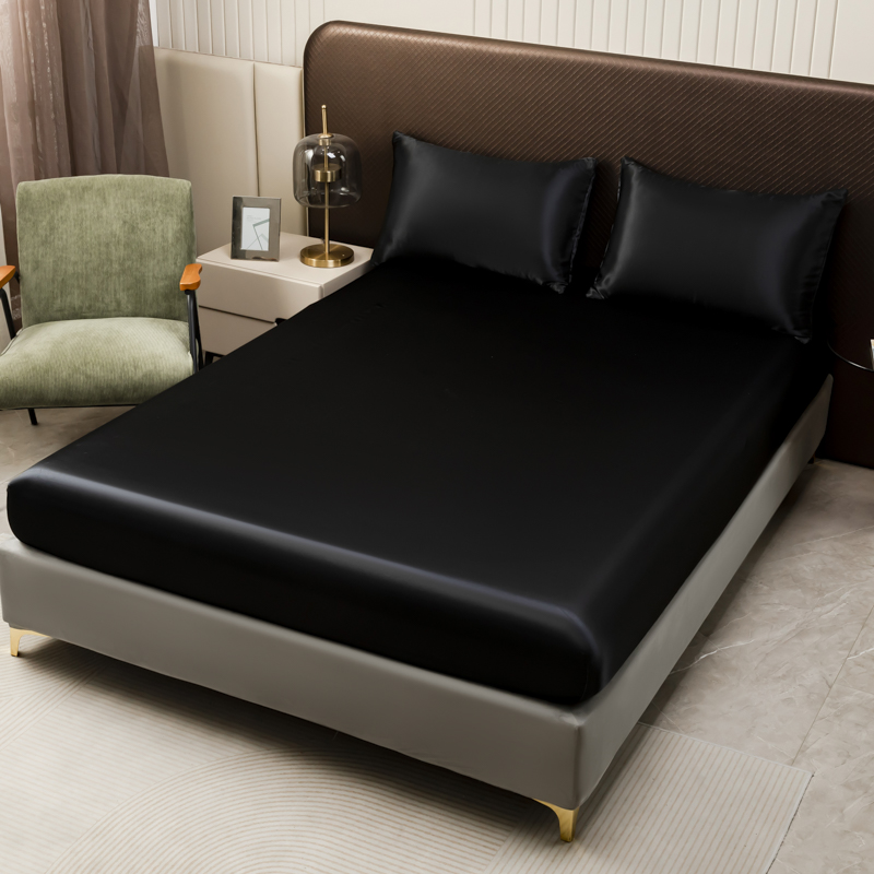 3Pcs Black Satin Fitted Sheet  - Silk Sheet Set recension och pris