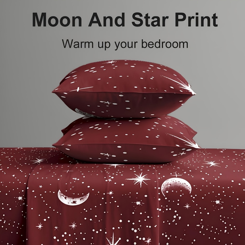 4Pcs Red Moon And Star Print M - Bed Sheet Microfiber recension och pris
