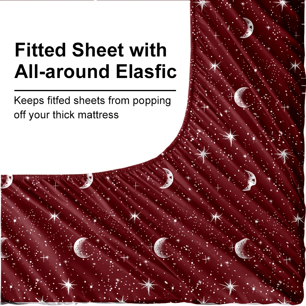 4Pcs Red Moon And Star Print M - Bed Sheet Microfiber recension och pris
