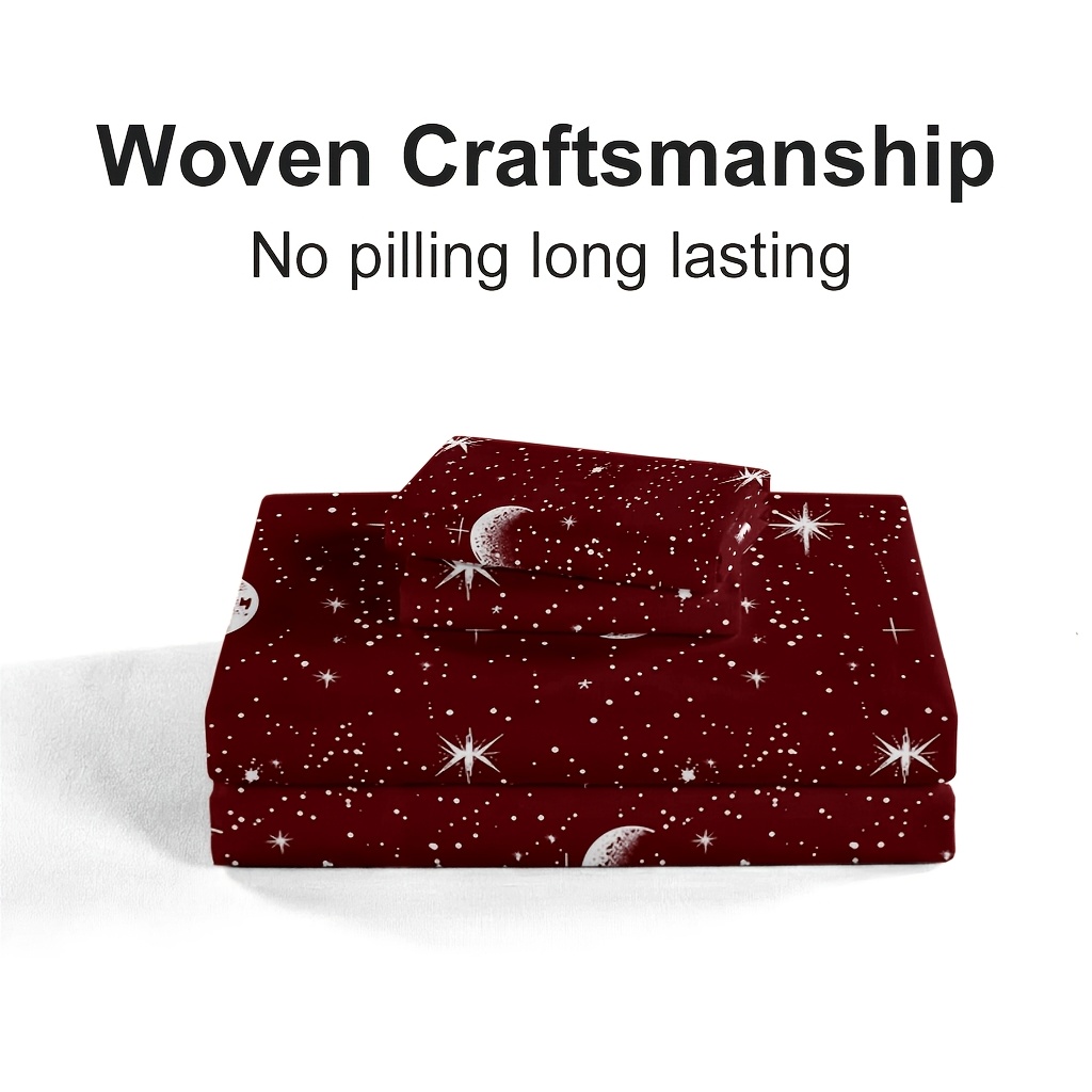 4Pcs Red Moon And Star Print M - Bed Sheet Microfiber recension och pris